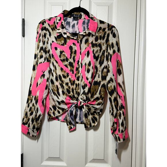 A.Z.I. New York Tops - NWT A.Z.I Leopard Print Blouse  | Hot Pink Heart Tie Front Y2K Style S